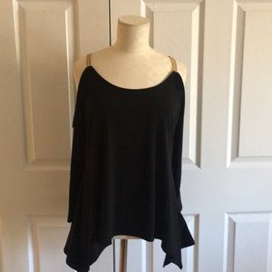 Michael Kors black cold shoulder top with chain